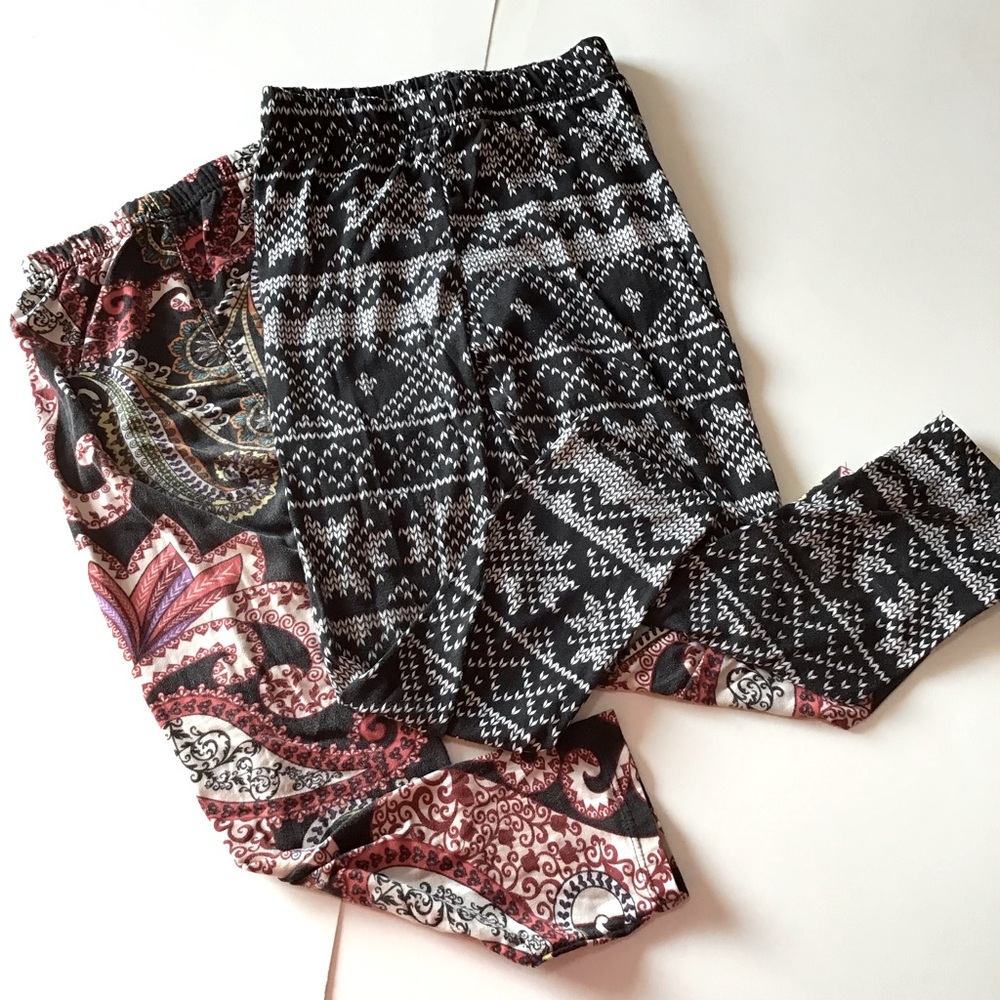 Dreamstar Leggings Girls M 5/6 Lot of 2 Paisley Black Orange Purple Nordic Soft